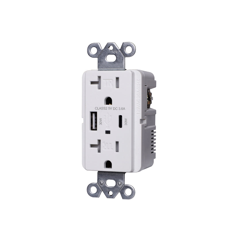 USB 30W Receptacle Type A+C, 20A 120V