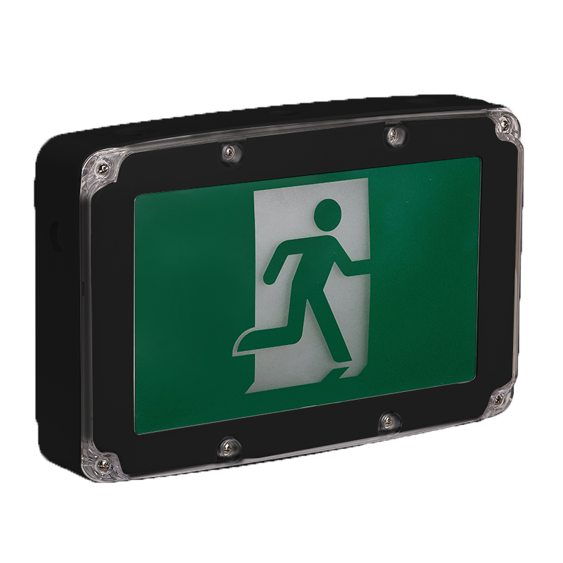 Kora LED Running Man Exit with Battery Back Up, 120/347V, Black, Wet Location : KEX100WP-BK