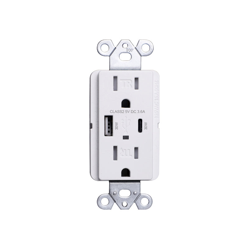 USB 30W Receptacle Type A+C, 15A 120V