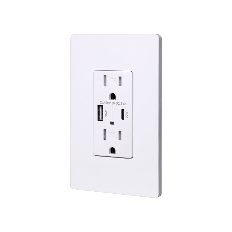 USB 30W Receptacle Type A+C, 15A 120V