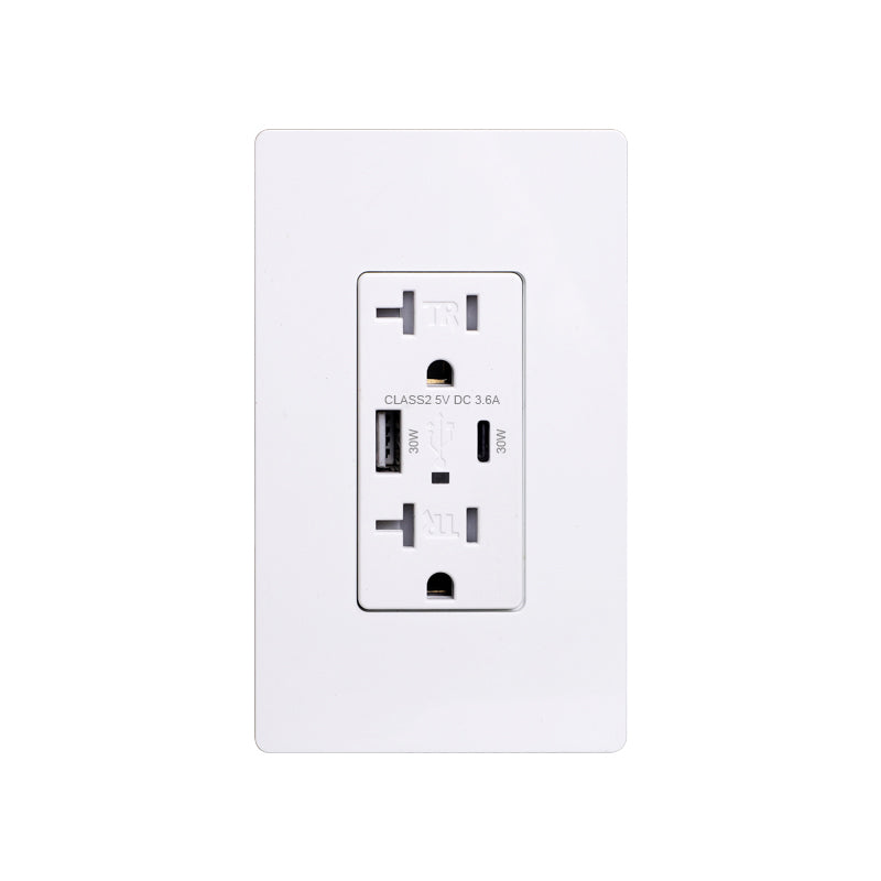 USB 30W Receptacle Type A+C, 20A 120V