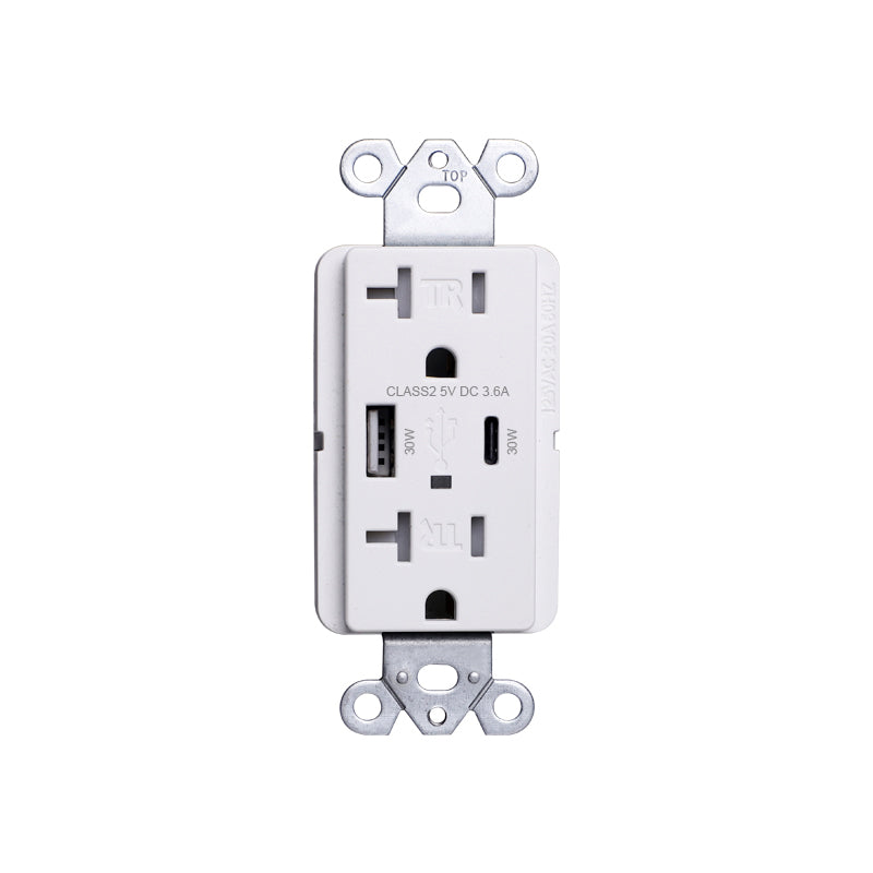 USB 30W Receptacle Type A+C, 20A 120V