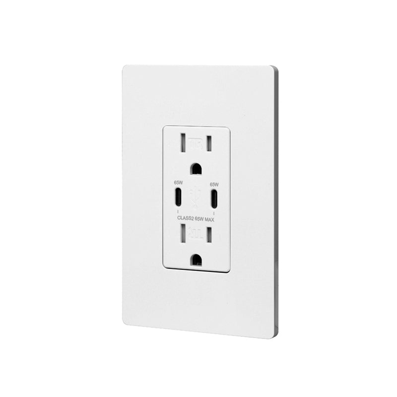 USB 65W Receptacle Type C+C, 15A 120V
